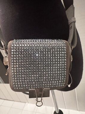OFF- WHITE SWAROVSKI CRYSTAL BABY BINDER CROSSBODY BAG